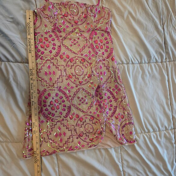 Free People show off mini sequin dress pink tan Size 10 - Picture 9 of 11